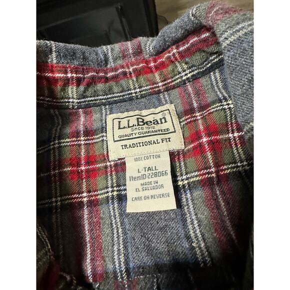 LL Bean Scotch Plaid Flannel Shirt Longsleeve Grey Red Size Large Tall - Picture 3 of 11